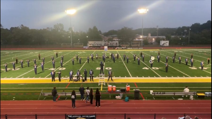 The Freehold Marching Colonials take the field for their half-time show, Disney Swing-A-Long