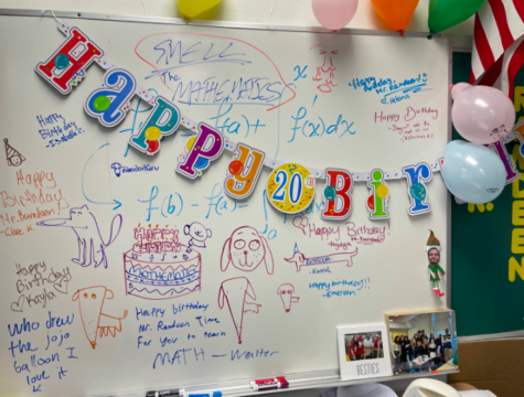 One of the amazingly decorated corners of Mr. Ramdeens room along with a mathematics-themed birthday cake and plenty of silly dogs!